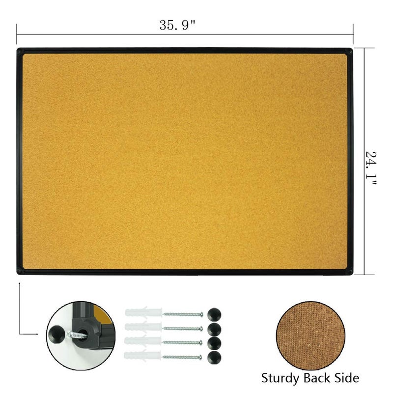 JILoffice Corkboard Bulletin Board 36 x 24 Notice Board, Black Aluminum Frame Wall Mounted Board for Office Home and School with 10 Push Pins - Image 2